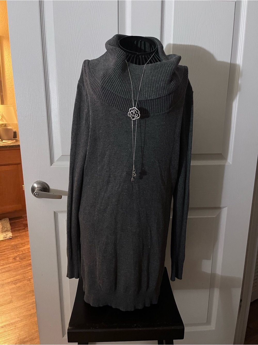 Charcoal Gray Cowl Neck Women's Sweater
